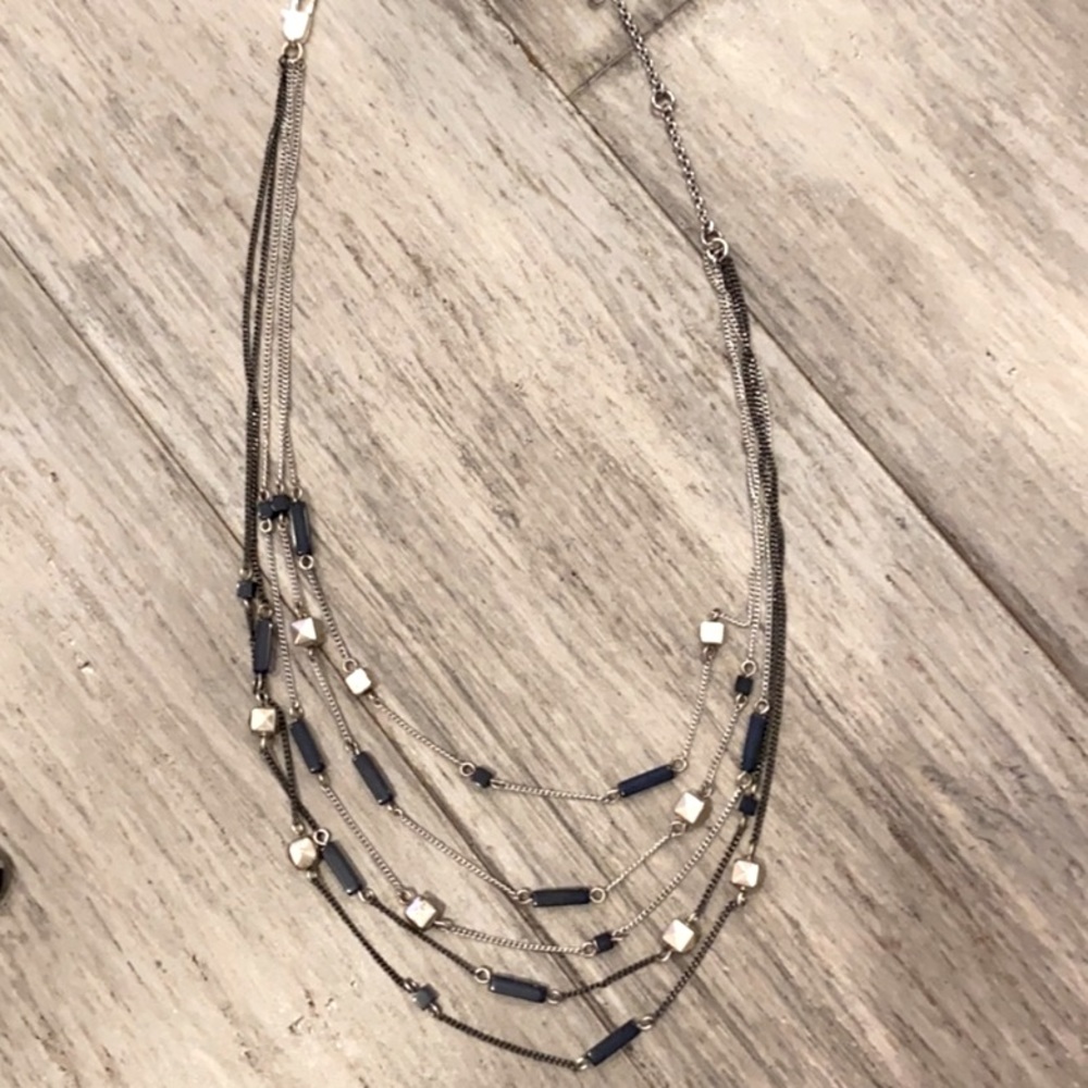 5 strand blue and silver beaded necklace